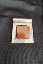Mexican Sterling Silver Modernist Pendant With Mahogany Jasper Stone