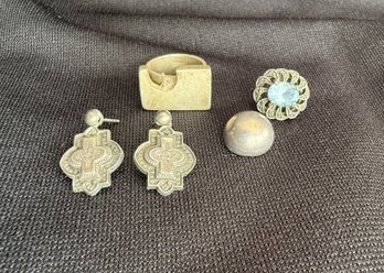 Pair Of Sterling Earrings With 3 Sterling Items In Need Of Repair