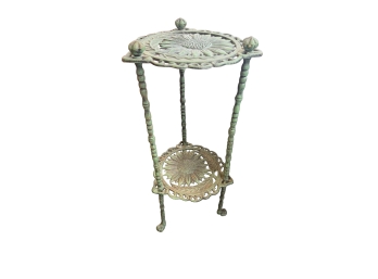 Antique Style Tiered Plant Stand Featuring  Cast Iron With A Decorative Sunflower /floral Motif On The Trays
