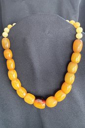 Antique Amber Or Bakelite & Quartz Necklace With Gold-Filled Clasp