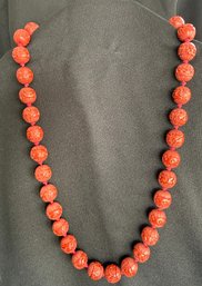 Old Vintage Cinnabar Bead Necklace