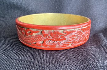 Cinnabar On Brass Bracelet