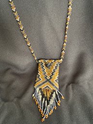 Seed Bead Amulet Pouch Necklace