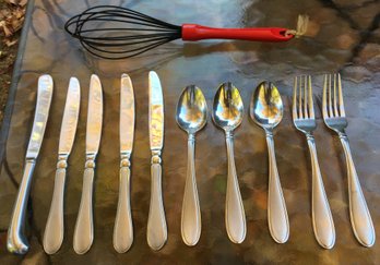 Set Of 10 Cambridge Stainless Steel Flatware / Silverware Utensils & Red Cooking Mixing Swisher