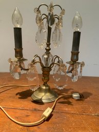 Vintage Brass Base With Glass Prisims Electric Lamp