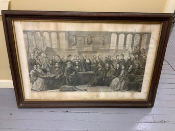 Attic Find 1866 Engraving Print By Thomas Hicks Titled Authors Of The United States Framed Under Glass