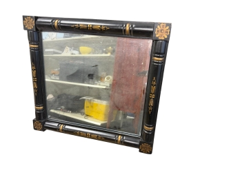 Vintage Hitchcock Style Wall Mirror Crafted With A Black And Gold Stenciled Bamboo-inspired Wood Frame