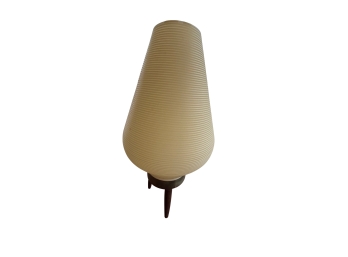 Mcm Beehive Style Table Lamp Featuring A Ribbed Plastic Shade And A Three Legged Tripod Base