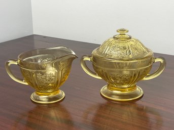 FEDERAL GLASS Sharon Amber Covered Sugar Bowl & Creamer Set, Vintage Depression Glass