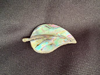 Mexican Abalone Leaf Brooch Signed SJB