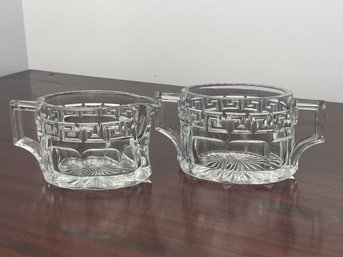Art Deco HEISEY Glass Greek Key Open Sugar Bowl & Creamer Set