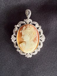 Cameo Pendant Or Brooch In Marcasite Studded Setting