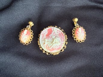 Cameo Brooch & Earring Combo
