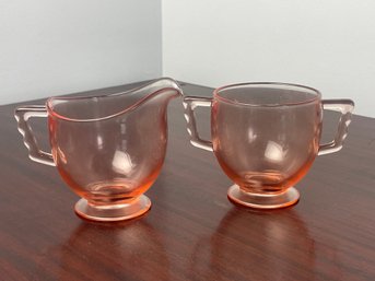 FOSTORIA GLASS Mayfair Pink Open Sugar Bowl & Creamer Set, Vintage Depression Glass, Art Deco Era