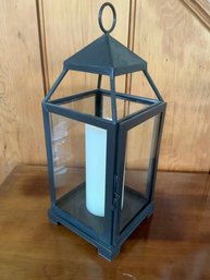 Glass Lantern Holder With Faux Battery Candle Outside Porch Decoration