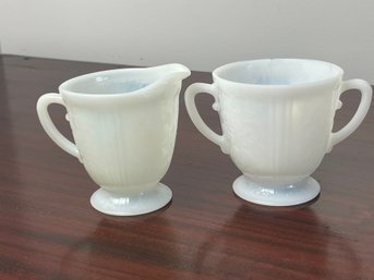 Depression Glass American Sweetheart Monax White, Mac Beth Evans Co, Open Sugar Bowl & Creamer Set