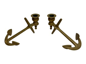Vintage Brass Anchor Inspired Nautical Candlesticks