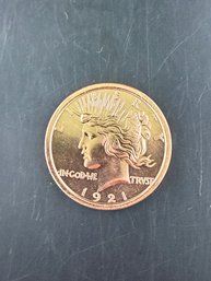 One AVDP Ounce .999 Fine Copper Round Replica Peace Dollar