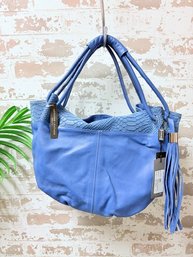 NWT Innue Periwinkle Blue Italian Leather Hobo Tote Bag