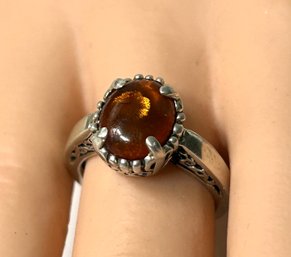 Sterling Silver Kabana Baltic Amber Crown Set Ring