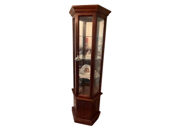 Traditional Mohogany Corner Curio Display Cabinet Featuring Glass Viewing Planels, Interior Shelving And An