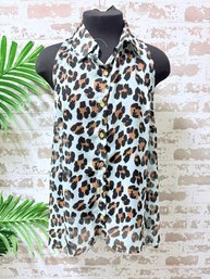Fabulous Sheer Blue Animal Print Sleeveless Blouse Size Large