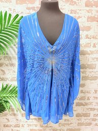 Fabulous BCBG Maxazaria Royal Blue Sunburst Sequin Butterfly Shaped Blouse, Size M