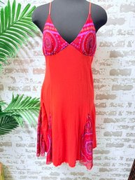 DKNY Southwest Style Bandana Flair Spaghetti Strap Dress, Size L