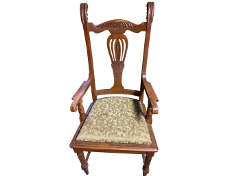Set Of 6 Antique Chippendale Style Carved Mahogany Dining Chairs With Patterned Green Upholstered Seats