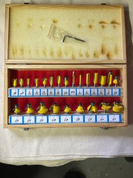 Router Bit Set With Wooden Storage Box
