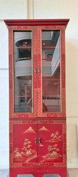 Red Lacquer Chinoiserie - Style Curio Display Cabinet