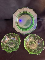 Uranium Glass Dish Trio