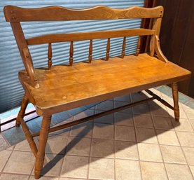Vintage Walnut Spindle Back Bench - See All Photos