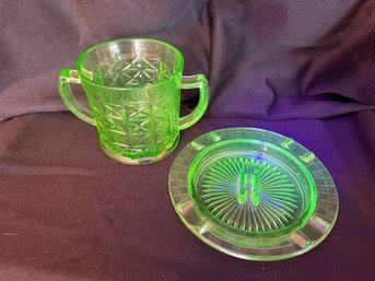 Uranium Glass Duo Including Hazel Atlas