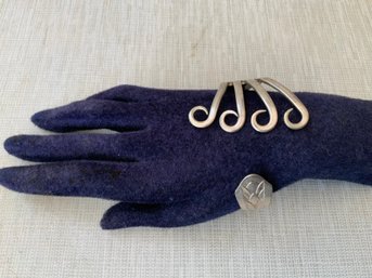 Artisan Cuff Bracelet Crafted From Vintage Silver Plated Fork Prongs Bent Into Swirl Pattern