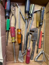 Box Lot Of Misc Tools With Driver Bits In Orange Holder