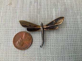 Vintage Sterling Silver Marked 925 Artist Signed Blue B Dragonfly Brooch Pin