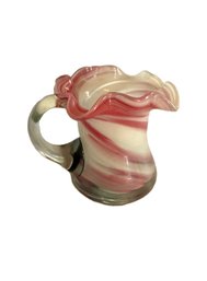 Pink & White Optic Swirl Art Glass Petite Pitcher