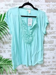 NWT Anthropologie Embroidered Tunic T-Shirt In Mint Size L $56
