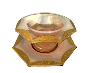 Tiffin-Franciscan Rambler Rose Pink Depression Glass Mayo Bowl & Underplate