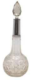 Antique Cut Glass Scent Bottle With British  Hallmark Sterling Collar