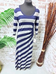 NWT Calvin Klein Grey & Indigo Blue Jersey Knit Maxi Dress, Size 12 2 Of 2
