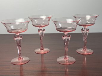 Art Deco 'Cactus Pink' Coupe Glasses, By Fry, Circa Late 1920s, ***READ