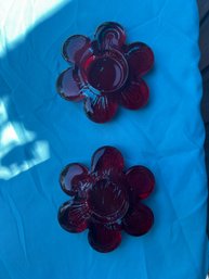 Ruby Red Glass Flower Votive Holders