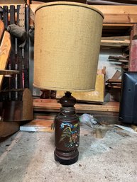 Vintage Patriotic Ceramic Table Lamp With Tan Fabric Shade