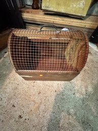 Vintage Wooden And Wire Mesh Carrier Cage With Metal Handle