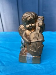 Gold Cherub Angel On Silver Ribbon Wrapped Present Base