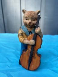 Vintage Cat Figurine Playing The Cello