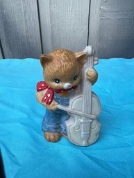 Vintage Cat Figurine Playing A Harp