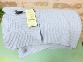 NWT Express Pax Blue Cable Knit Cashmere Throw Blanket, $180